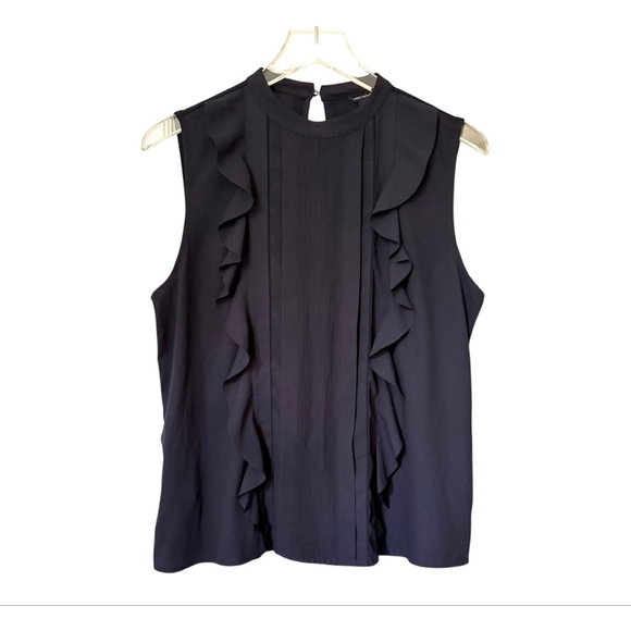 Women's Ann Taylor Navy Ruffle Pleated Sleeveless Blouse M - Picture 7 of 10